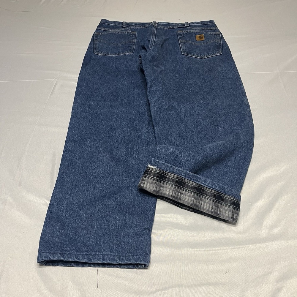Carhartt Flannel Lined Jeans Mens Fits 38x29 Blue Relaxed Straight Leg B172 DST